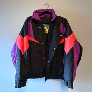 Vintage Black Jacket with Purple and Red Accents